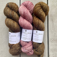 Misurina or Trelawny Top (Both are Crop Tees) in Oil Rubbed Bronze & Mauvelous, Merino Linen (fingering weight)
