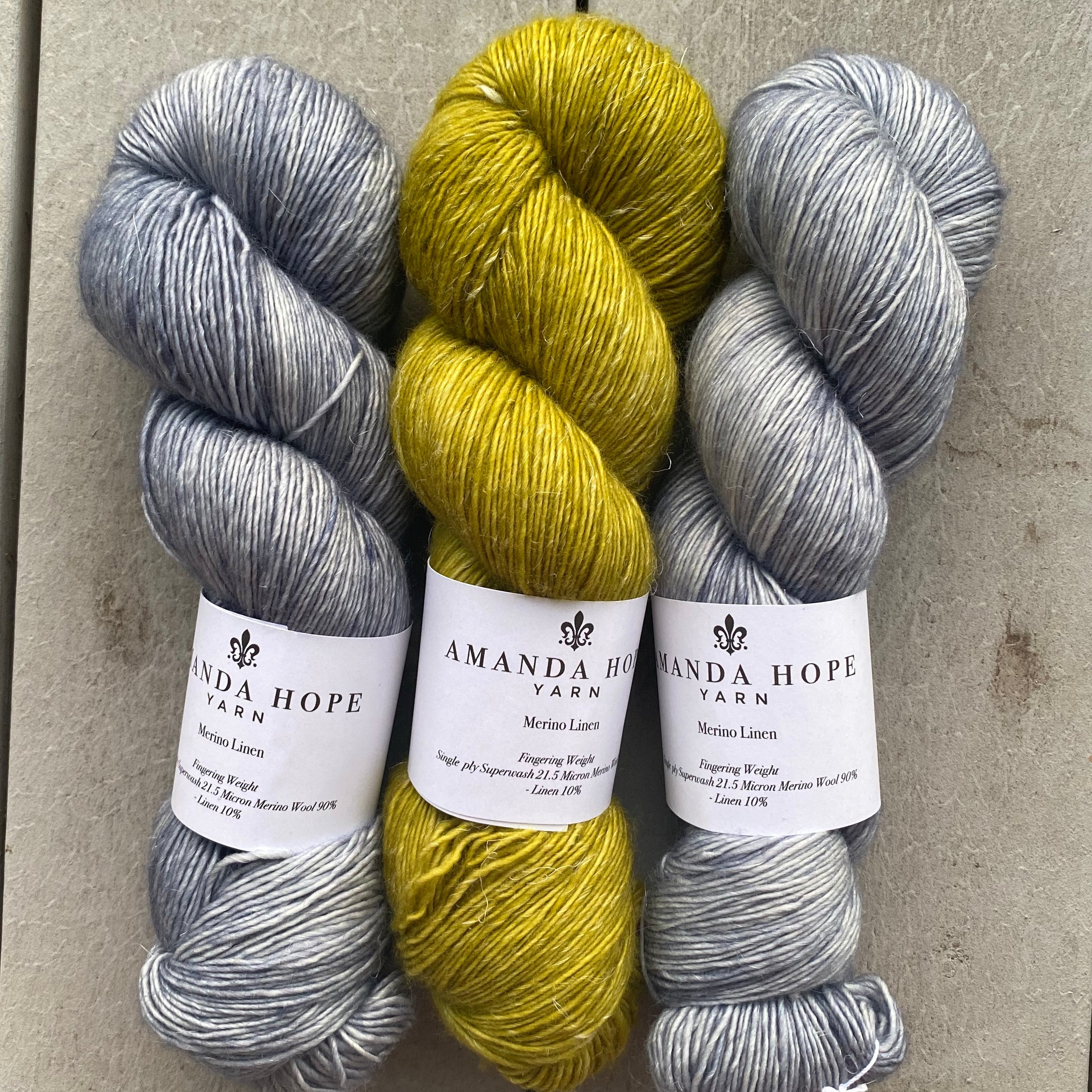 Misurina or Trelawny Top (Both are Crop Tees) in Blue Heather & William's Pear, Merino Linen (fingering weight)