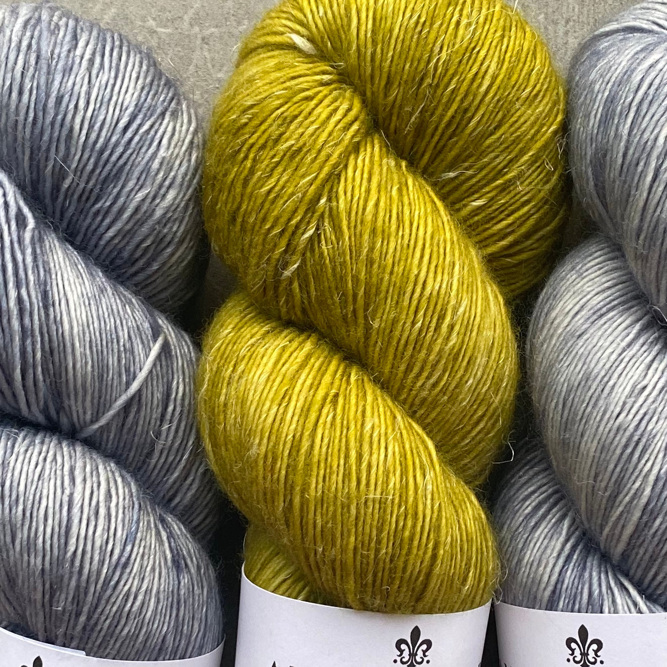 Misurina or Trelawny Top (Both are Crop Tees) in Blue Heather & William's Pear, Merino Linen (fingering weight)