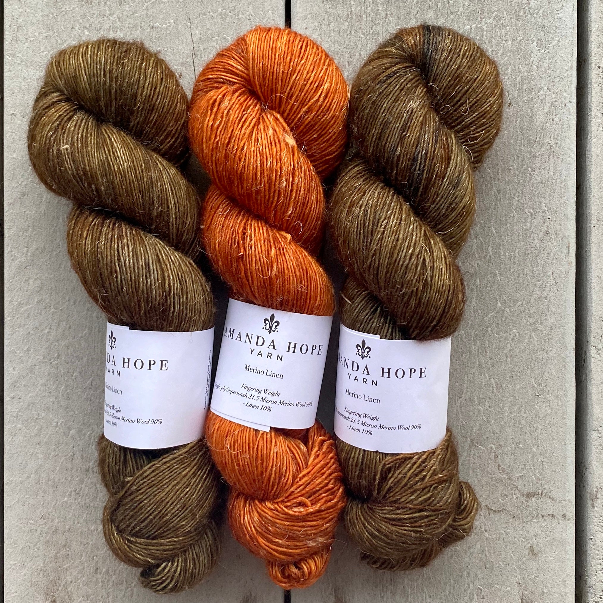 Misurina or Trelawny Top (Both are Crop Tees) Yarn in Oil Rubbed Bronze & Pumpkin Spice , Merino Linen (fingering weight)