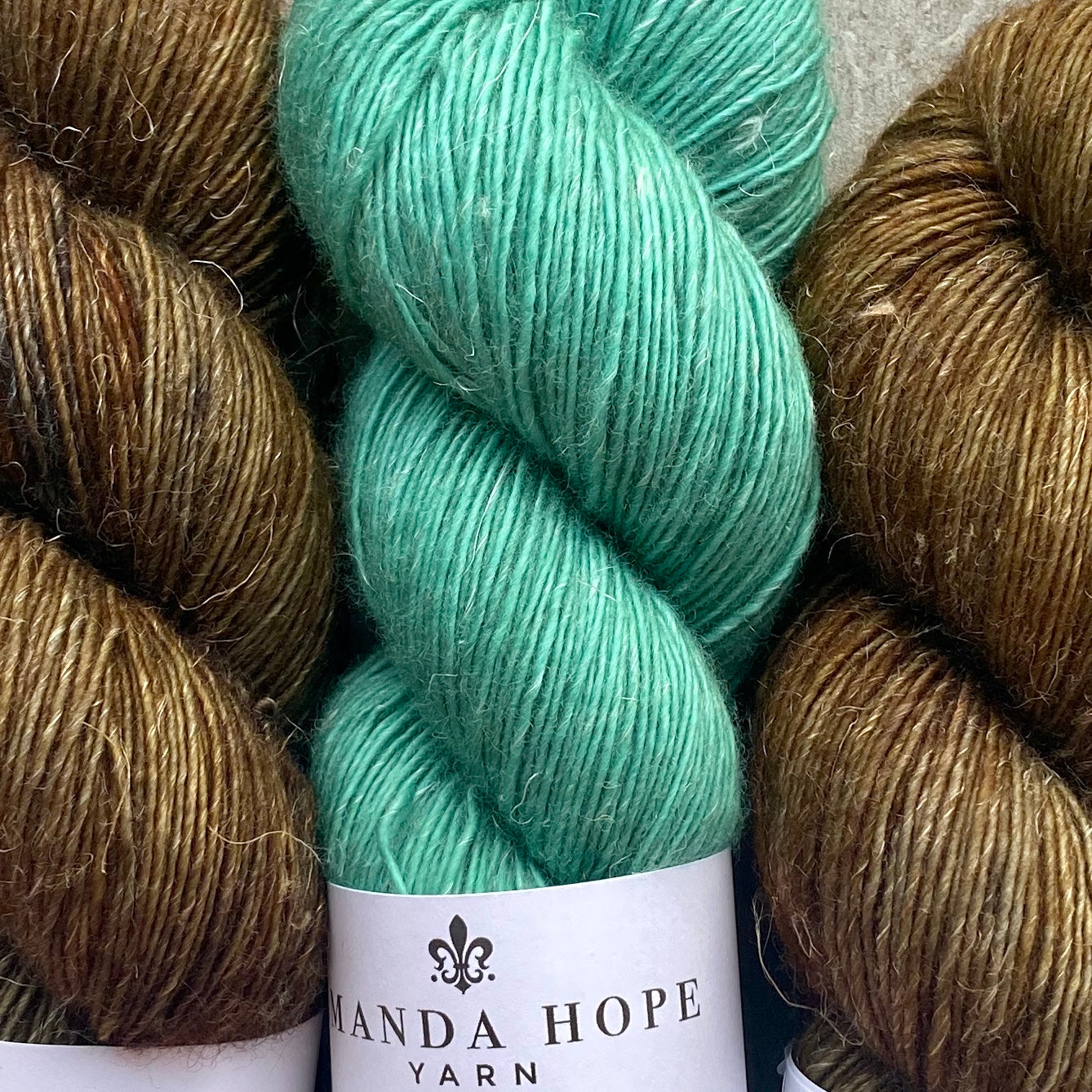 Misurina or Trelawny Top (Both are Crop Tees) in Oil Rubbed Bronze & Chrysoprase, Merino Linen (fingering weight)