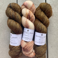 Misurina or Trelawny Top (Both are Crop Tees) Yarn in Oil Rubbed Bronze & Cinnamon, Merino Linen (fingering weight)