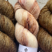 Misurina or Trelawny Top (Both are Crop Tees) Yarn in Oil Rubbed Bronze & Cinnamon, Merino Linen (fingering weight)