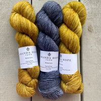 Misurina or Trelawny (Both are Crop Tees) Yarn in Ochre & Blue Moon, Merino Linen (fingering weight)
