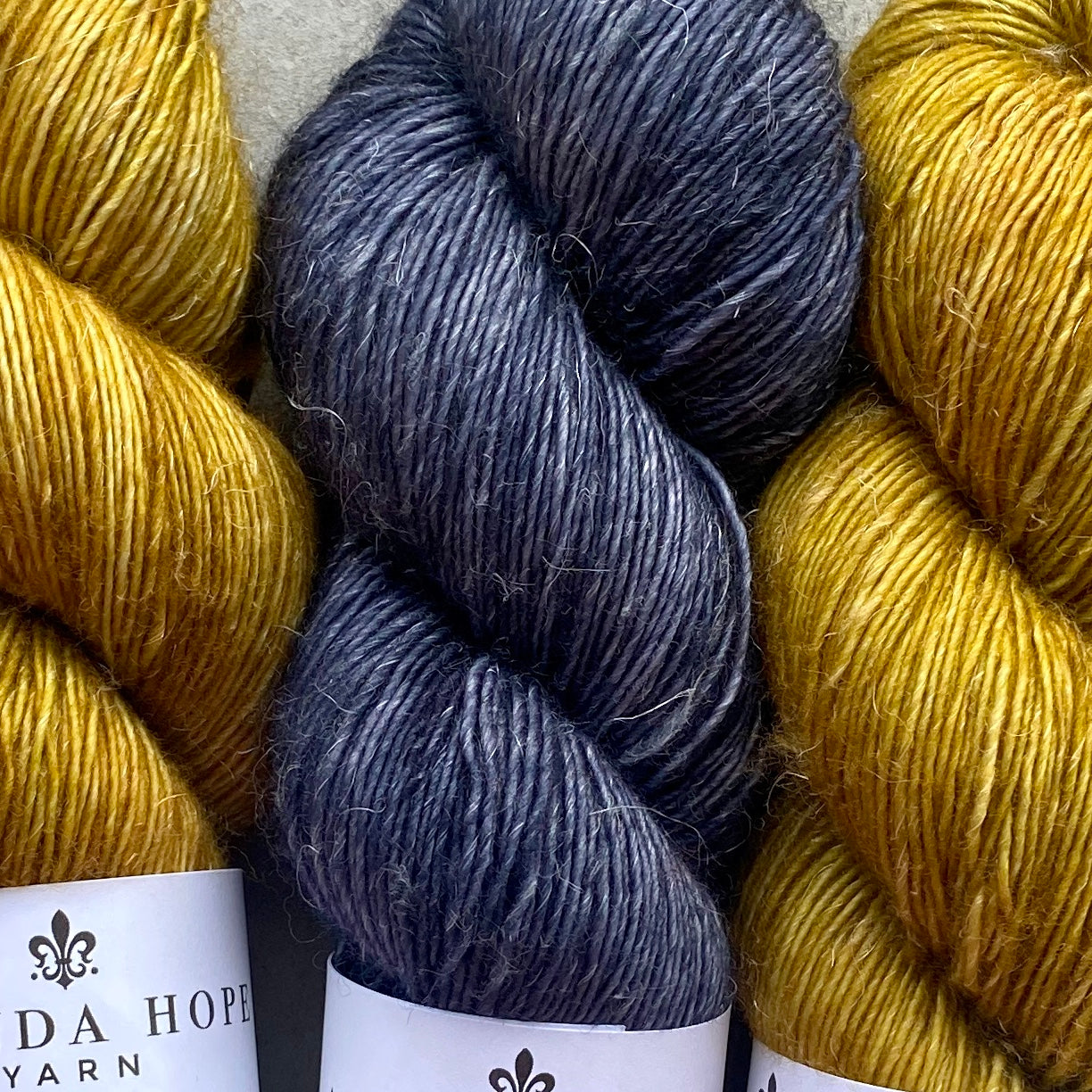 Misurina or Trelawny (Both are Crop Tees) Yarn in Ochre & Blue Moon, Merino Linen (fingering weight)