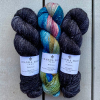 Misurina or Trelawny Top (Both are Crop Tees) Yarn in Noir & Boutique, Merino Linen (fingering weight)