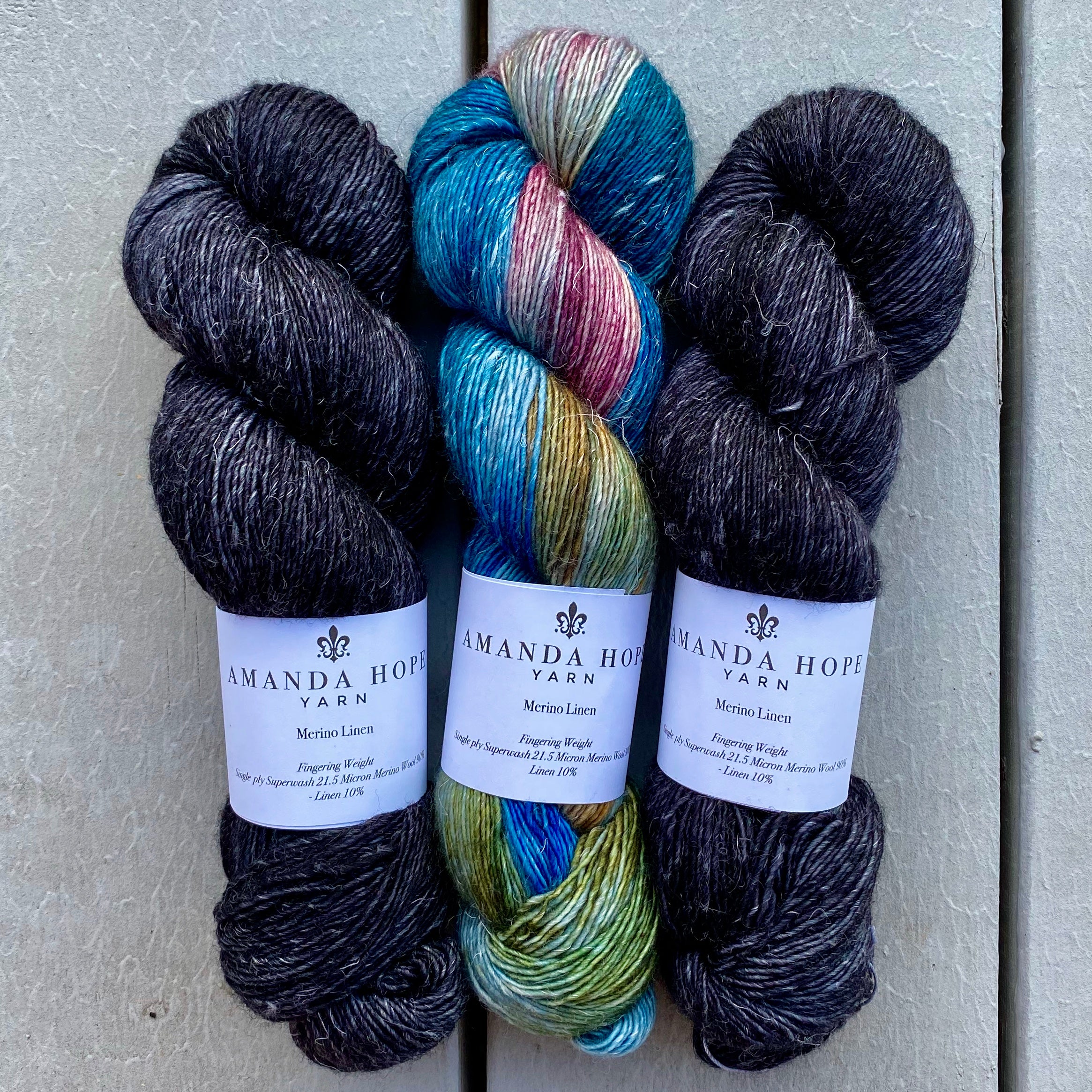 Misurina or Trelawny Top (Both are Crop Tees) Yarn in Noir & Boutique, Merino Linen (fingering weight)