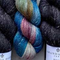 Misurina or Trelawny Top (Both are Crop Tees) Yarn in Noir & Boutique, Merino Linen (fingering weight)