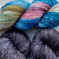 Misurina or Trelawny Top (Both are Crop Tees) Yarn in Noir & Boutique, Merino Linen (fingering weight)