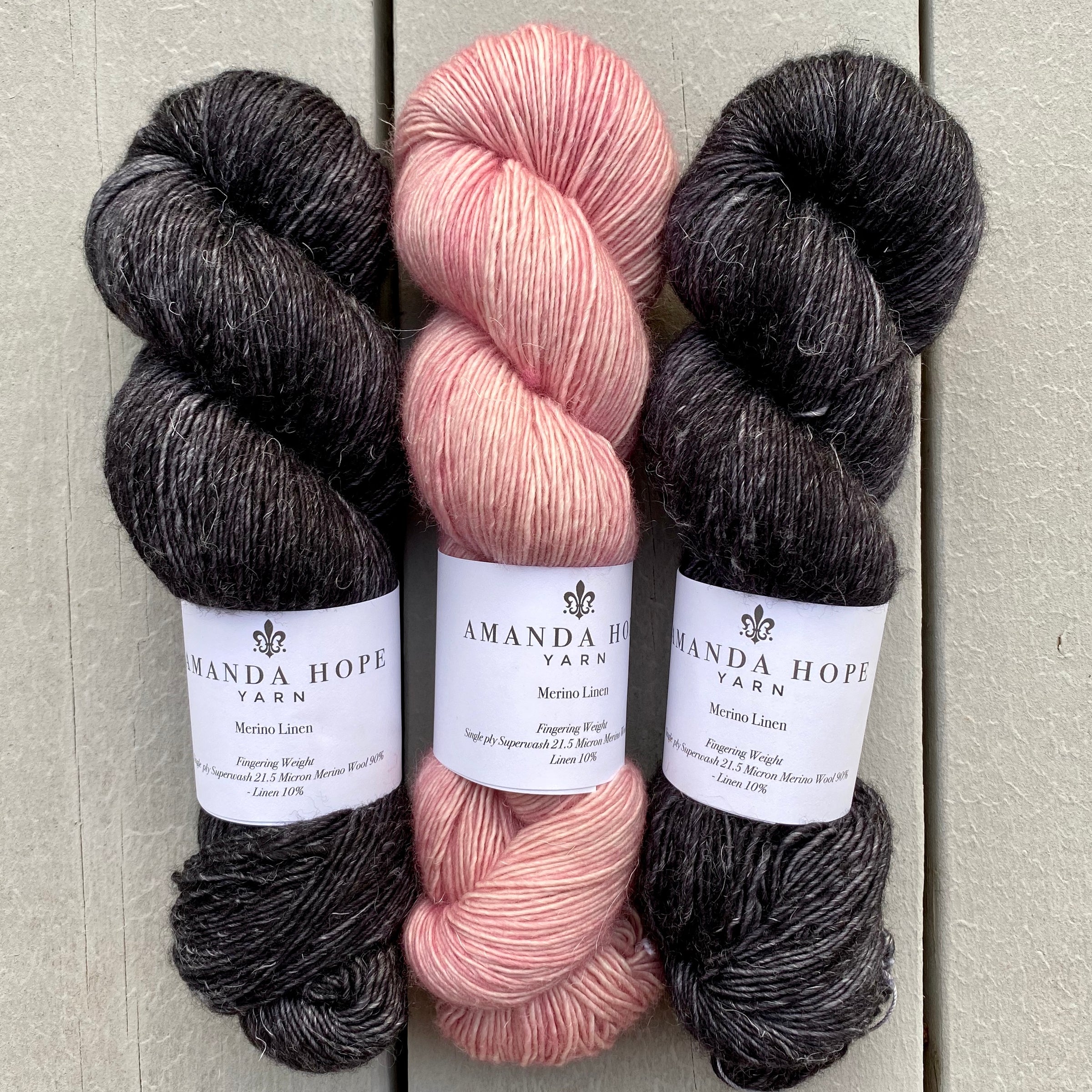 Misurina or Trelawny Top (Both are Crop Tees) Yarn in Noir & Prima Ballerina, Merino Linen (fingering weight)