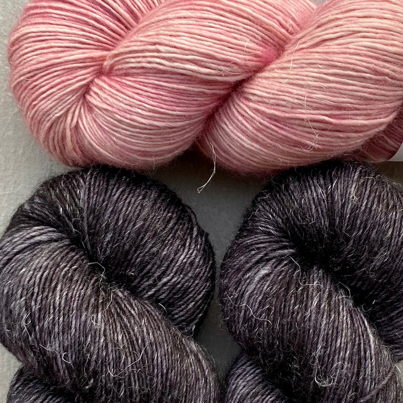 Misurina or Trelawny Top (Both are Crop Tees) Yarn in Noir & Prima Ballerina, Merino Linen (fingering weight)