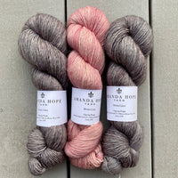Misurina or Trelawny Top (Both are Crop Tees) Yarn in Steel & Prima Ballerina, Merino Linen (fingering weight)