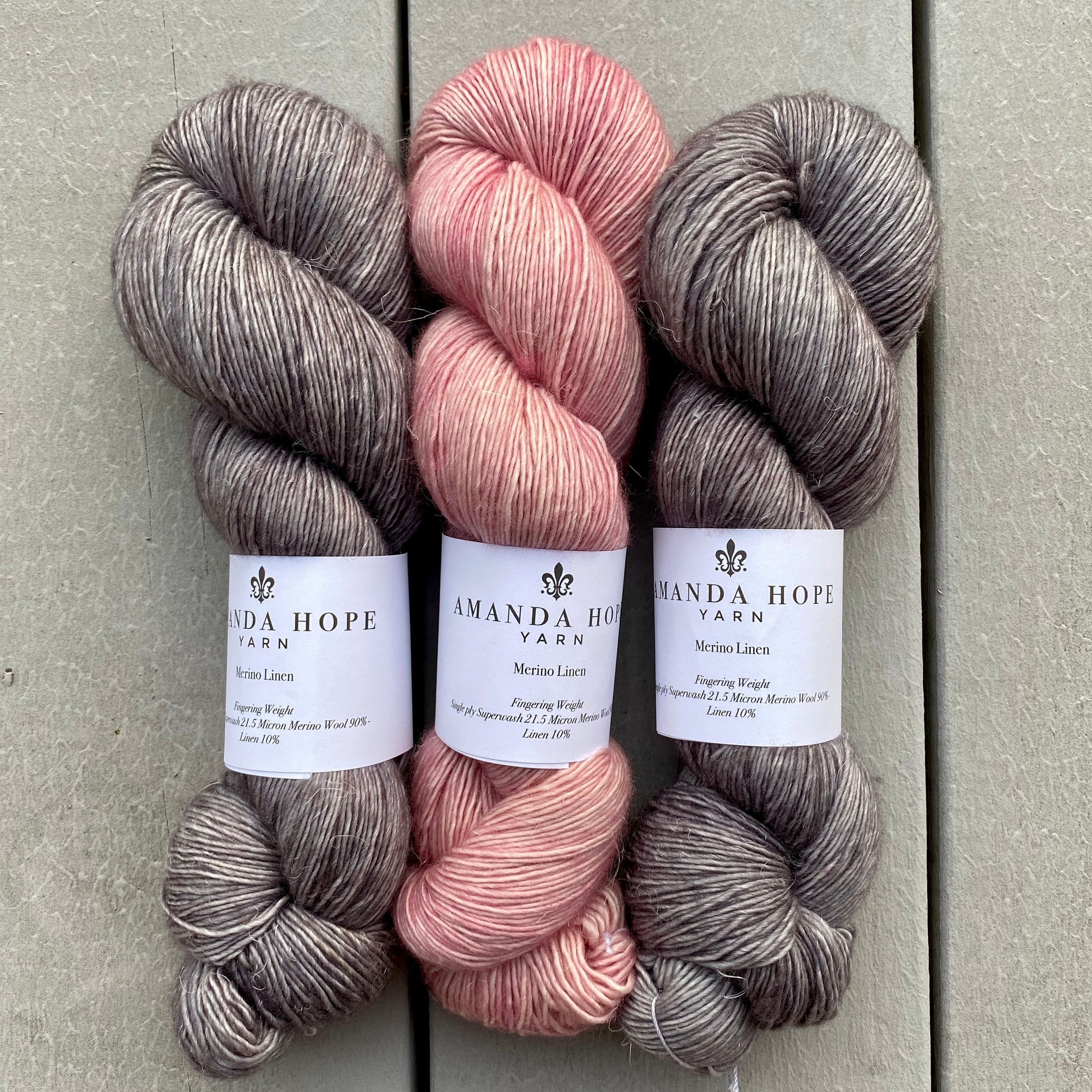 Misurina or Trelawny Top (Both are Crop Tees) Yarn in Steel & Prima Ballerina, Merino Linen (fingering weight)