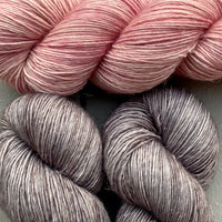 Misurina or Trelawny Top (Both are Crop Tees) Yarn in Steel & Prima Ballerina, Merino Linen (fingering weight)