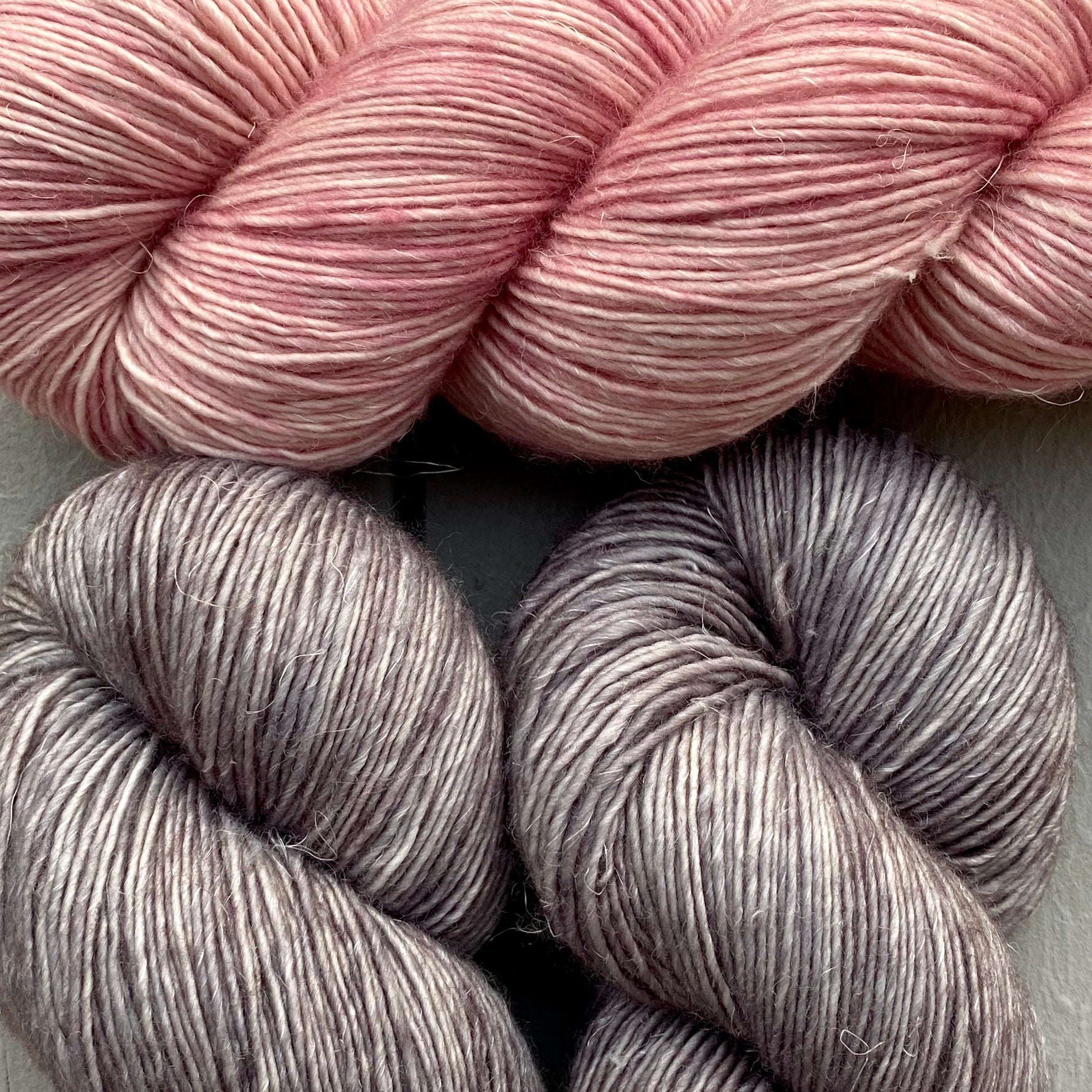 Misurina or Trelawny Top (Both are Crop Tees) Yarn in Steel & Prima Ballerina, Merino Linen (fingering weight)