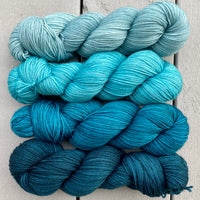 Sharon's Road Trip MKAL - Teal Me About It Gradient Quartet in Aussie Extra Fine Fingering ⚜️Dyed to Order⚜️ 1 Cat Stitch Marker + 1 Pink Bow Progress Keeper *FREE US SHIPPING*