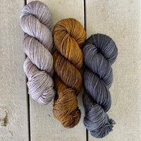 Trio of Steel, Oil Rubbed Bronze and Indigo for Azul, Aussie Extra Fine DK with Nylon