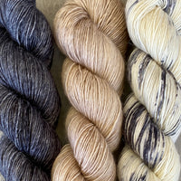 Trio of Merino Linen (fingering weight), Antibes Batik, Ash and Cashmere Pearl perfect for Linen Summer Shawl by Joji Locatelli - PATTERN IS NOT INCLUDED