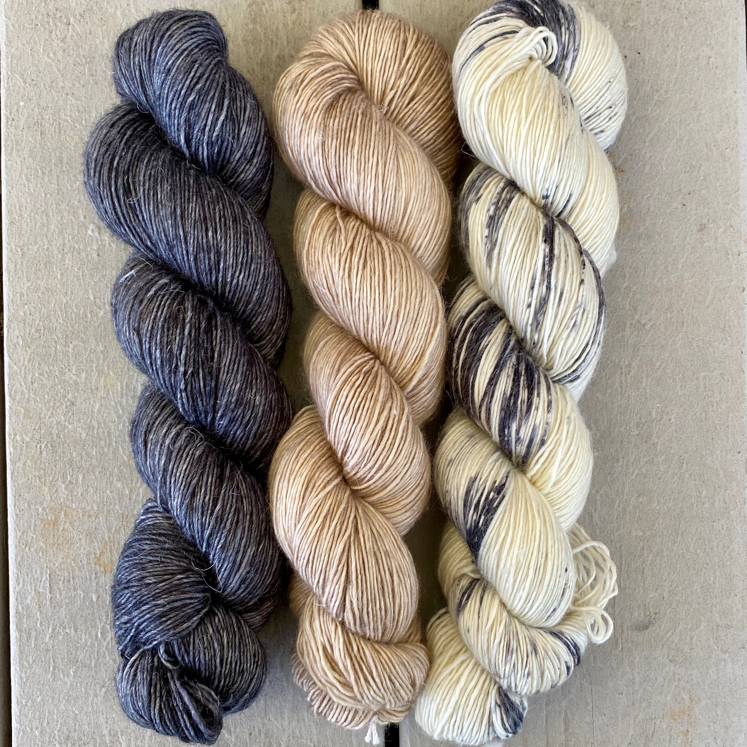 Trio of Merino Linen (fingering weight), Antibes Batik, Ash and Cashmere Pearl perfect for Linen Summer Shawl by Joji Locatelli - PATTERN IS NOT INCLUDED