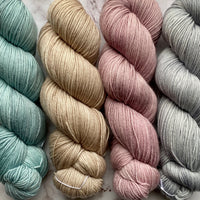 Quartet of Aussie Extra Fine Fingering in Gossamer Teal, Cashmere Pearl, Musk Mallow & Aleutian-Dyed to Order