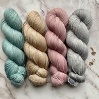 Quartet of Aussie Extra Fine Fingering in Gossamer Teal, Cashmere Pearl, Musk Mallow & Aleutian-Dyed to Order