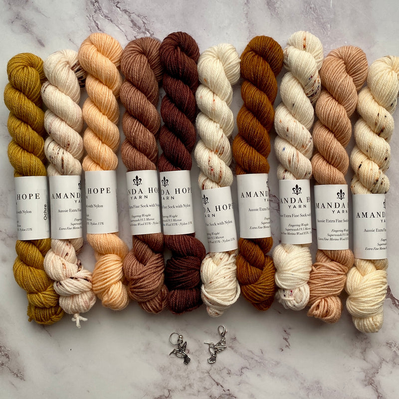 Just the Ten Minis for Swept Along (Part of I Love Neutrals), Original Mini Colors (No Full Skeins) , Aussie Extra Fine Sock with Nylon