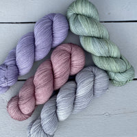 Quartet of Aussie Extra Fine Fingering in French Lavender, Musk Mallow, Barely Gray + Herbes de Provence