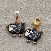 Black & White Sheep Enamel Charm Stitch Marker & Progress Keeper Combos