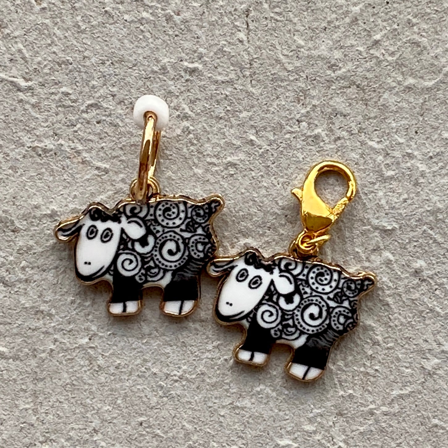 Black & White Sheep Enamel Charm Stitch Marker & Progress Keeper Combos