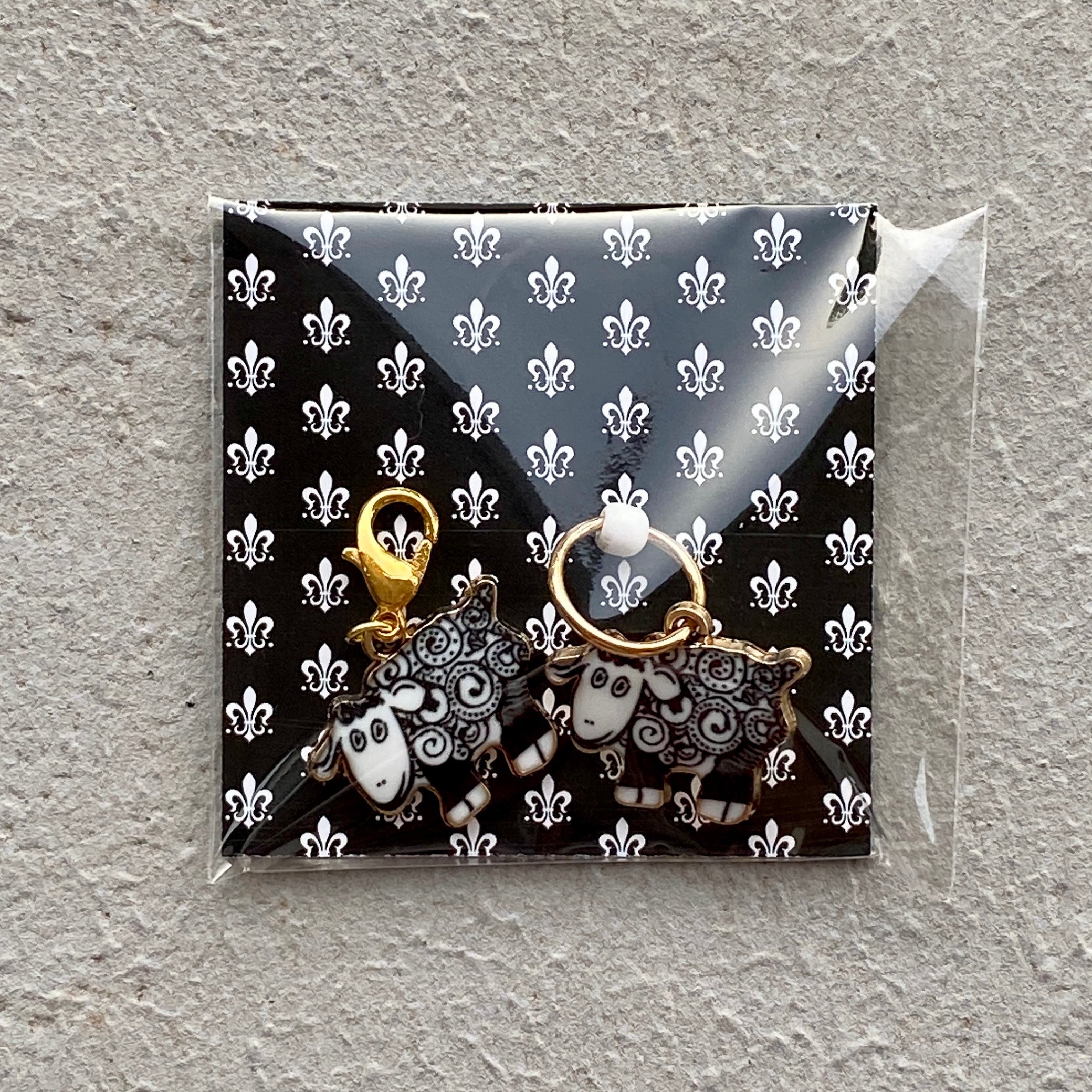 Black & White Sheep Enamel Charm Stitch Marker & Progress Keeper Combos