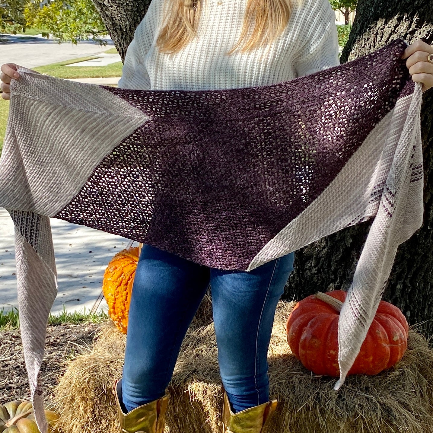 Trio of Merino Linen (fingering weight), Aubergine, Musk Mallow and Oyster perfect for Celina Shawl by Ambah O'Brien (Pattern is NOT included)