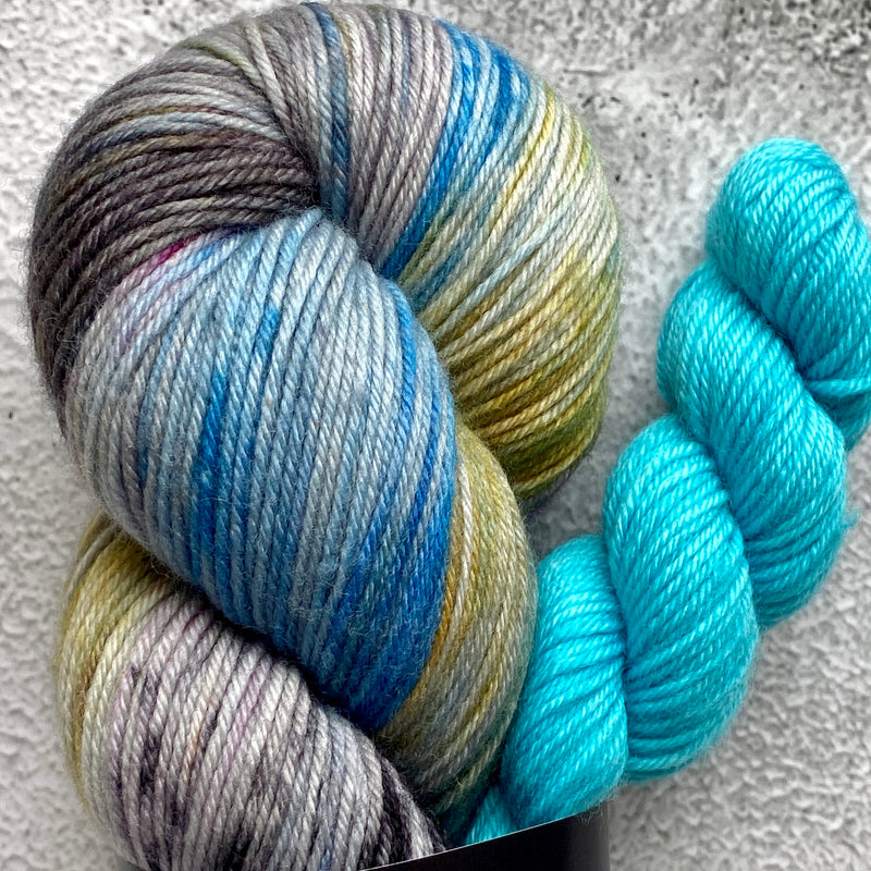 Happy New Year  Sock Set (One Full Skein, One Mini) with Gray Fox Stitch Marker, Aussie Extra Fine Sock with Nylon