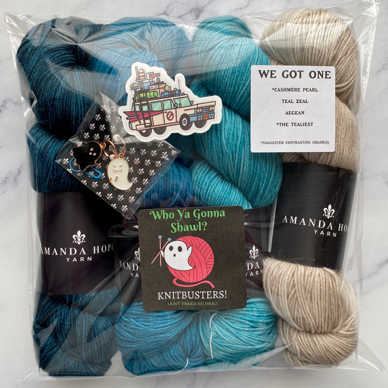 We Got One, Who Ya Gonna Shawl? MKAL, with FREE SHIPPING to US,  Quartet in Aussie Extra Fine Sock w/Nylon + 2 stitch markers and locking marker