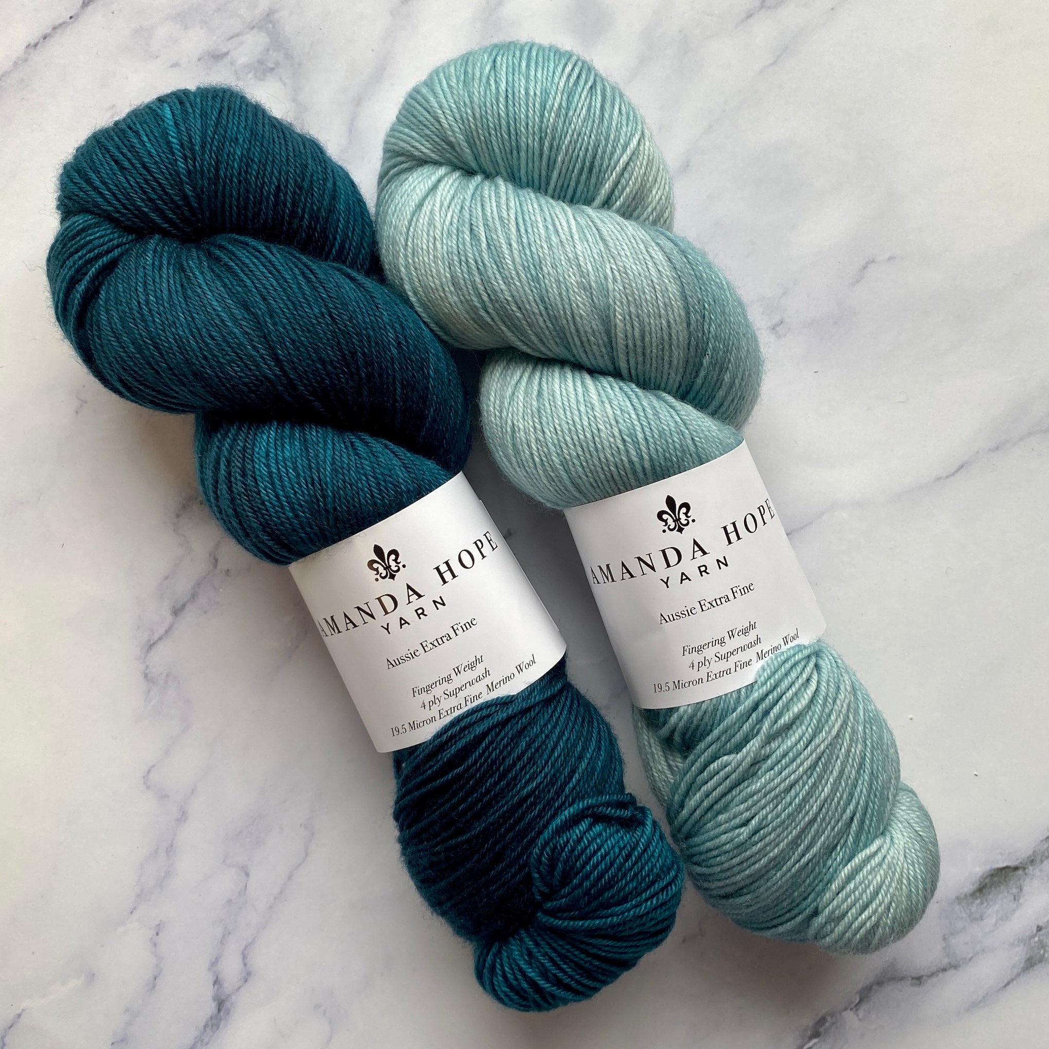Duo, The Tealiest + Gossamer Teal, Aussie Extra Fine Fingering