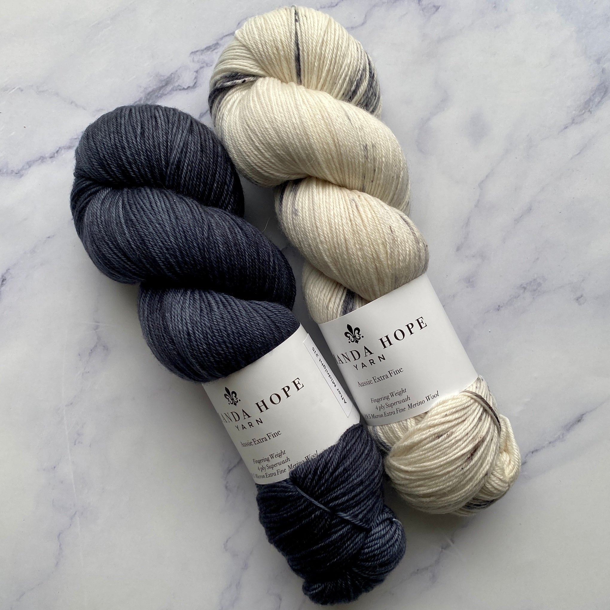 Meet Me in Antibes Duo,  After Midnight + Antibes Batik,  Aussie Extra Fine Fingering