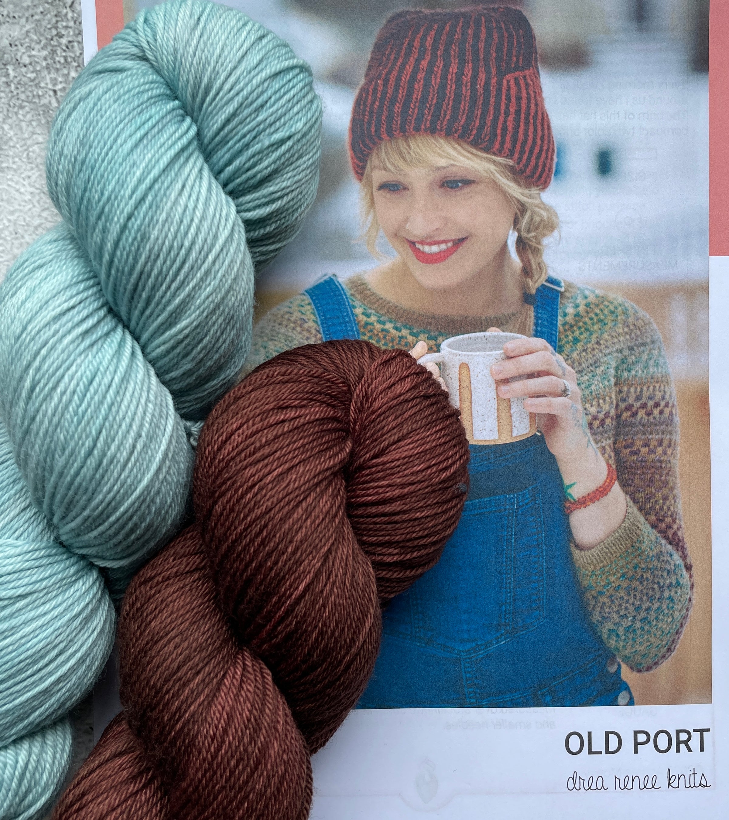 Old Port Hat Sport Set Duo set Gossamer Teal/Milk Chocolate (Pattern is NOT included) *DYED TO ORDER*